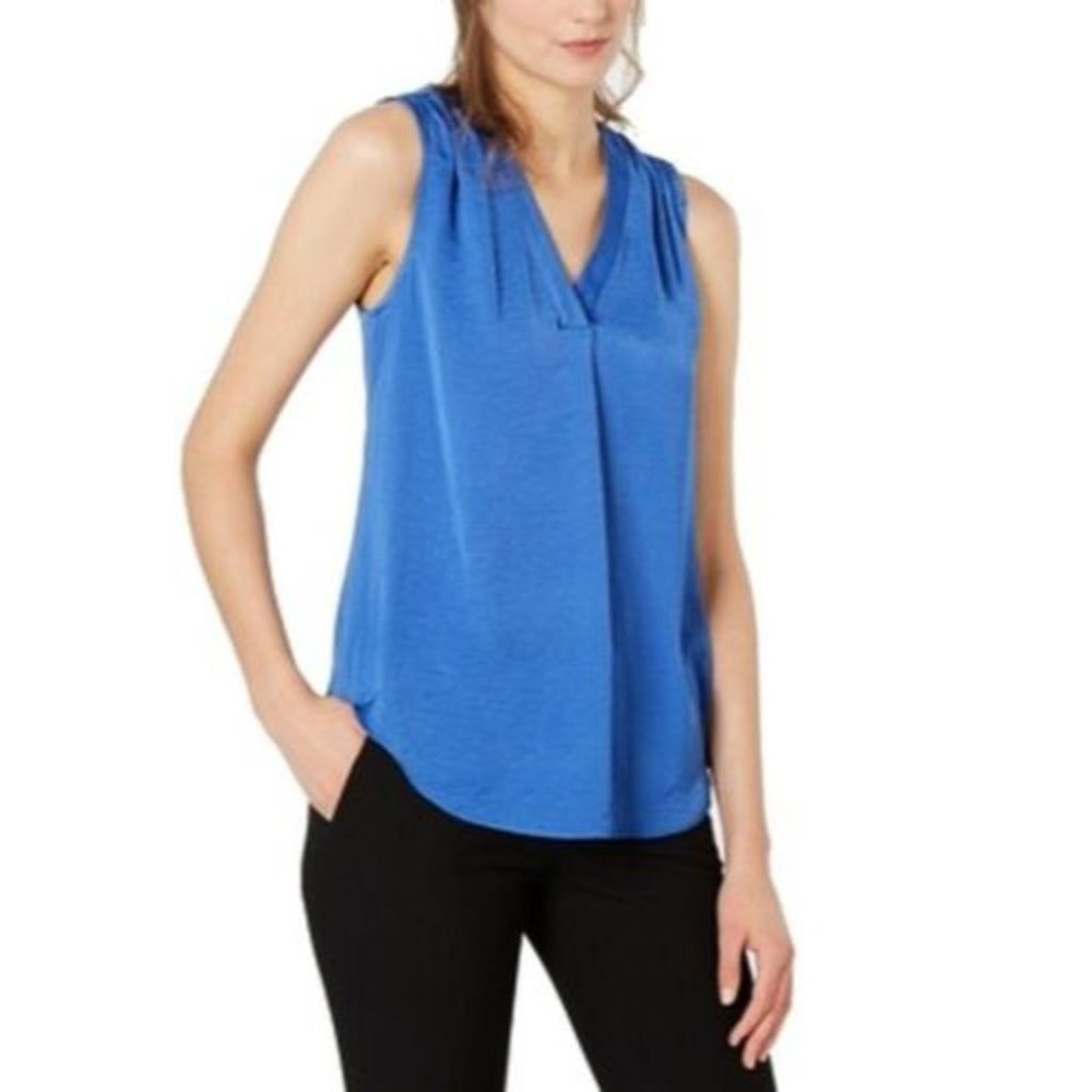 ALFANI Satin V-Neck Tank Top, Royal Blue, Size Small